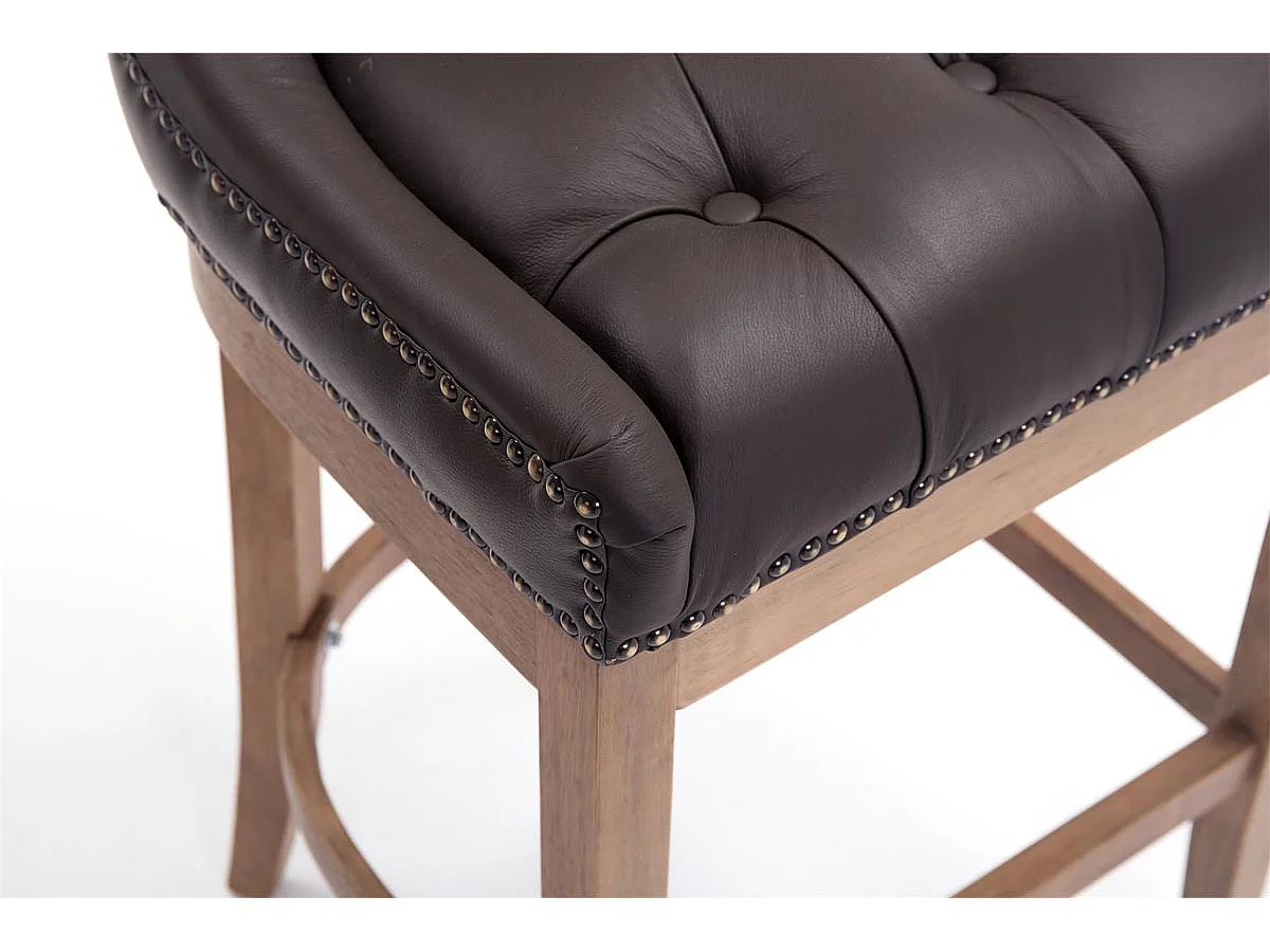 Taburete de bar - Cuero auténtico & Madera - Marrón - Lakewood