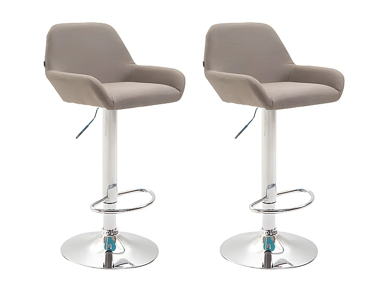 Lot de 2 Tabourets de bar - Tissu & Métal chromé - Taupe - Braga