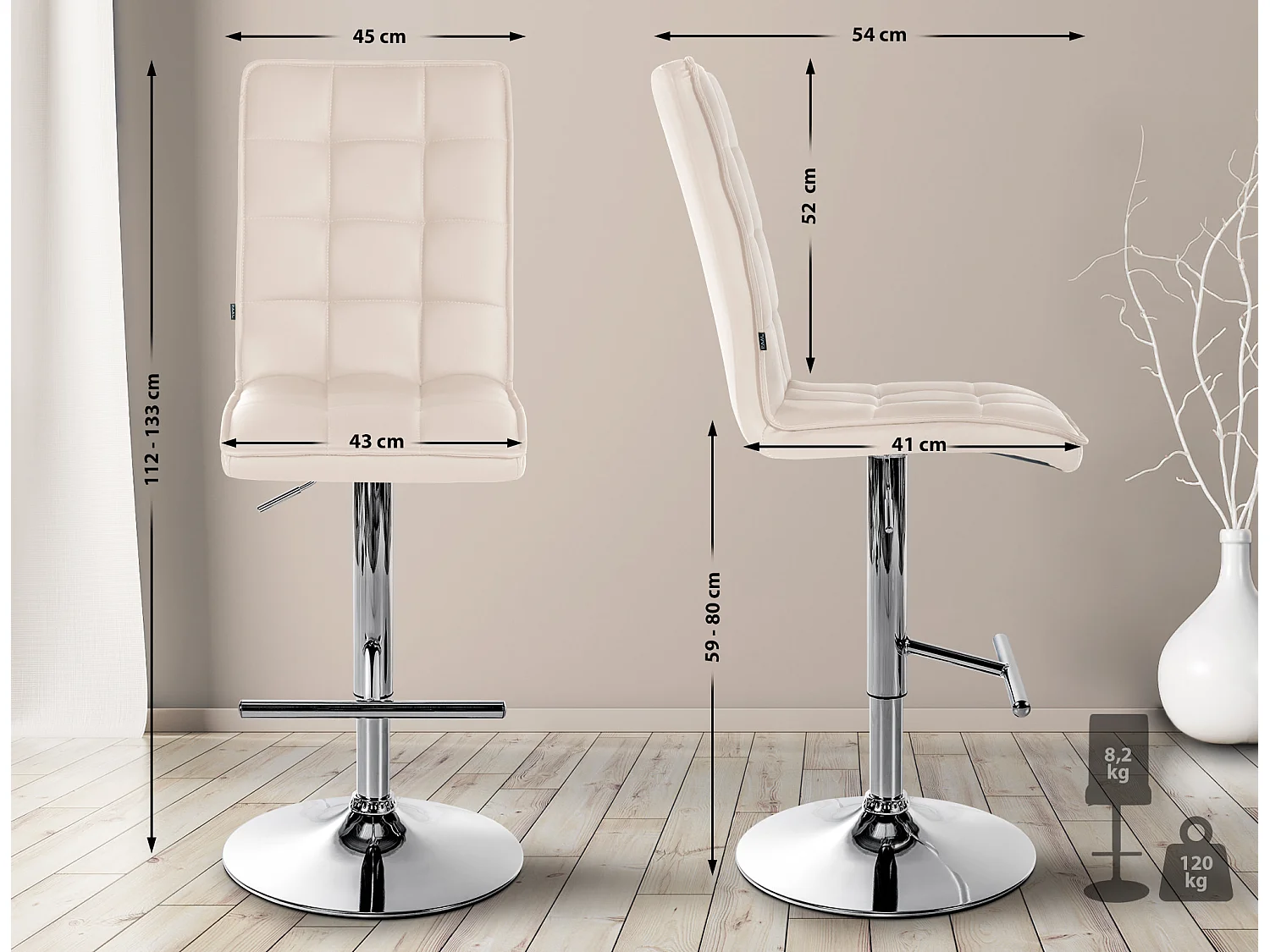 Tabourets de bar - Similicuir (PVC) & Métal - Crème - Peking V2