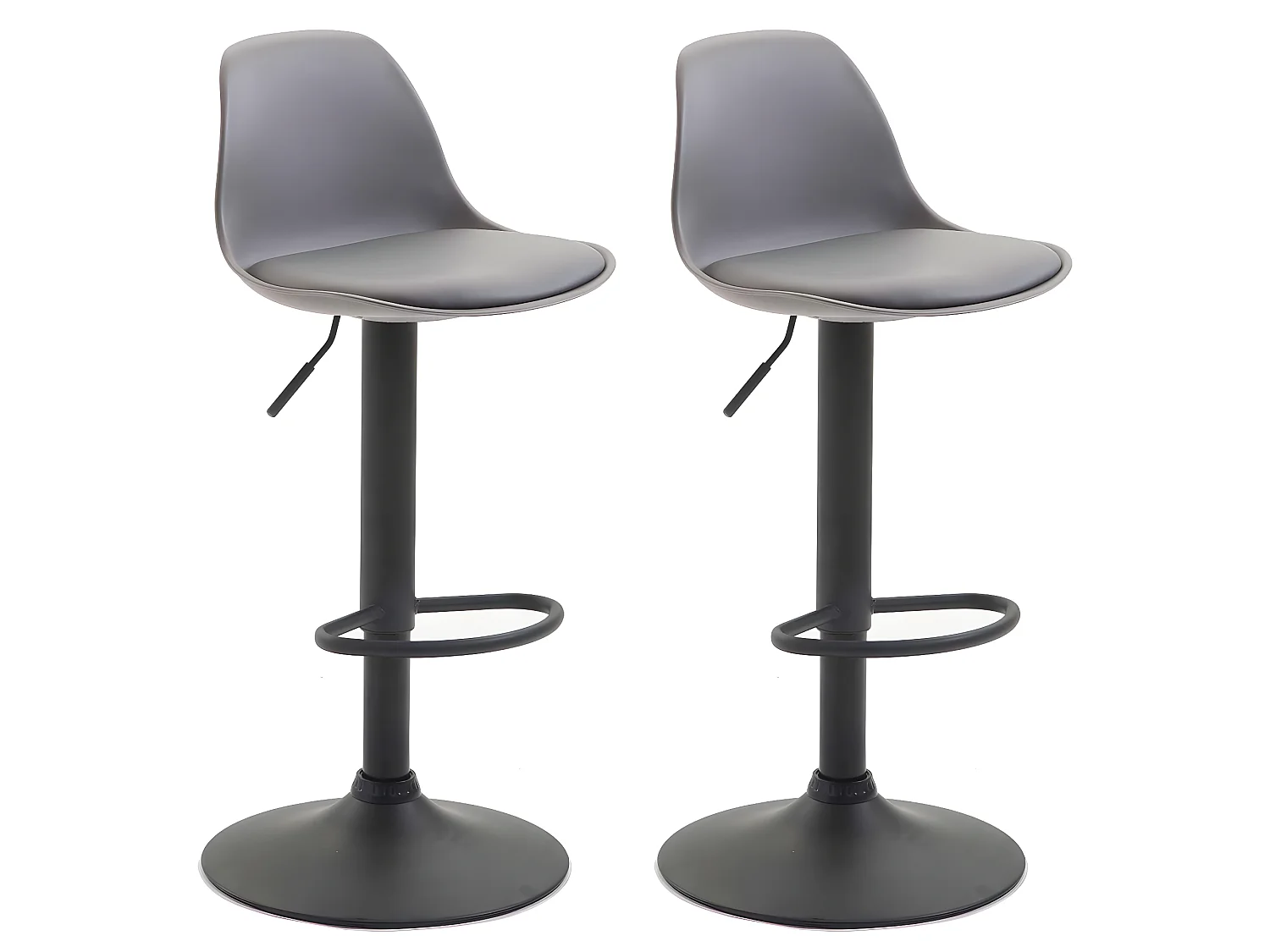 Lot de 2 Tabourets de bar - Similicuir & Métal - Gris - Kiel
