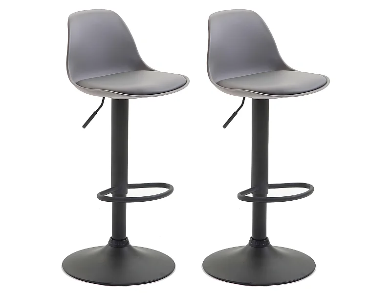 Lot de 2 Tabourets de bar - Similicuir & Métal - Gris - Kiel
