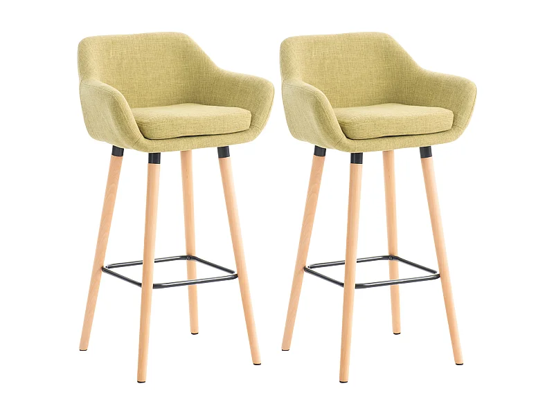 Lot de 2  Tabouret de bar - Tissu & Bois - Vert clair - Grant