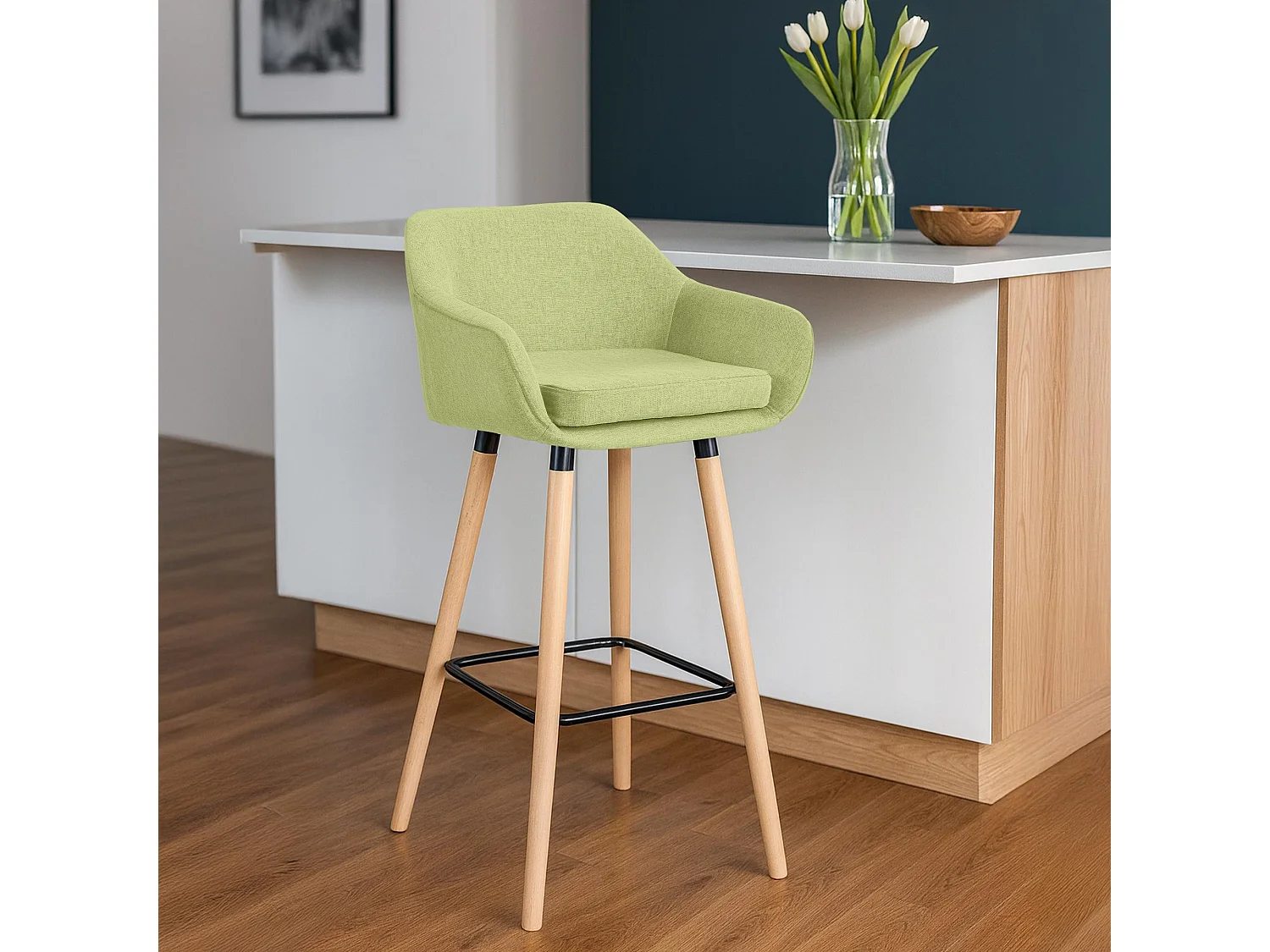 Lot de 2  Tabouret de bar - Tissu - Vert clair - Grant