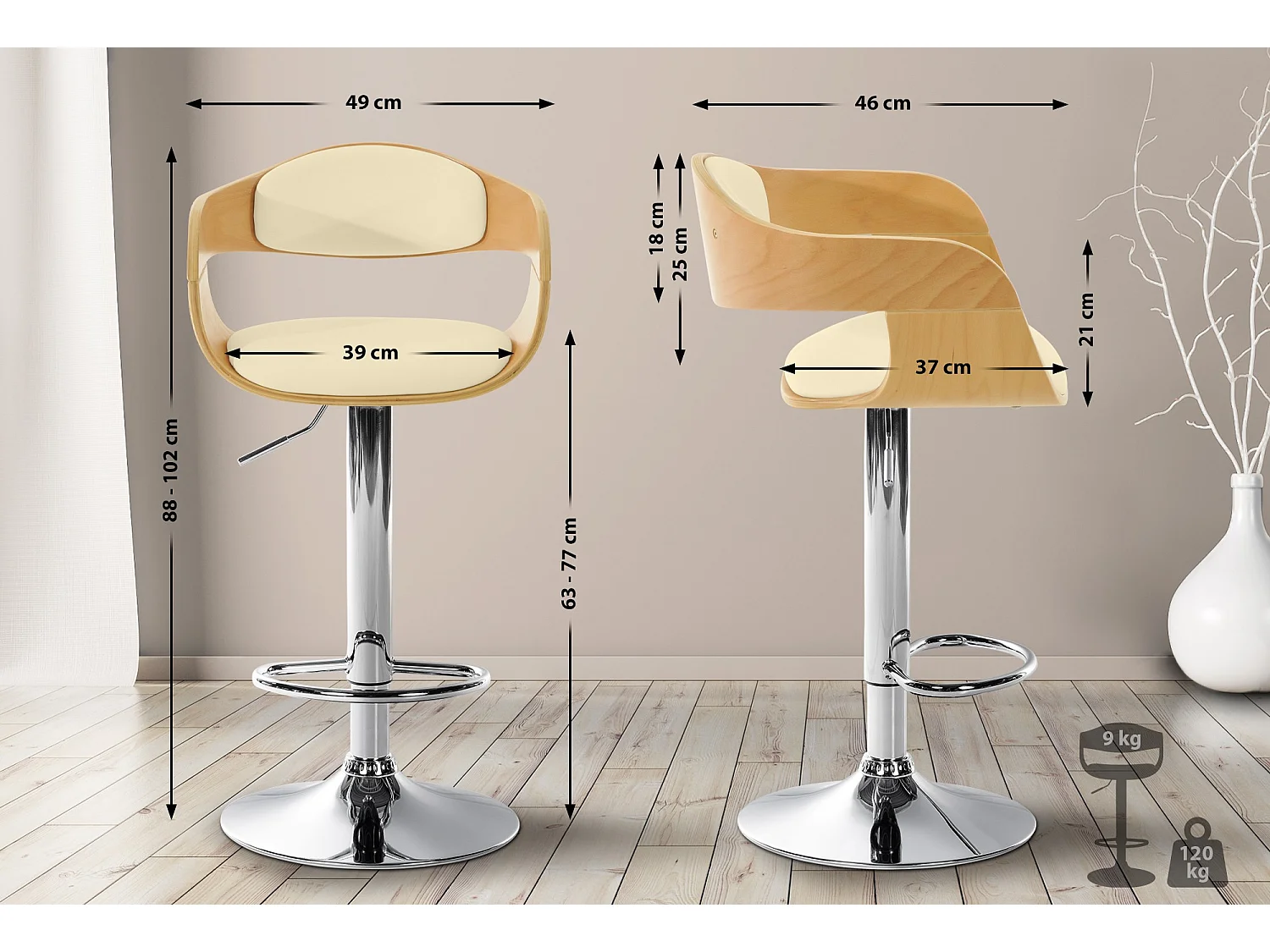Tabouret de bar - Similicuir - Nature / Crème - Kingston