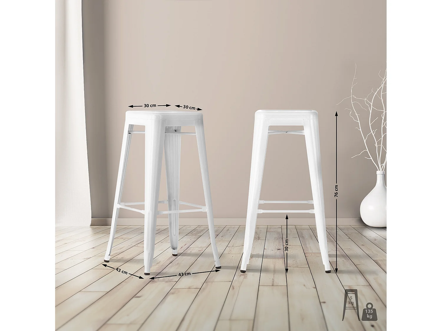 Lot de 4  Tabouret de bar - Métal - Blanc - Joshua
