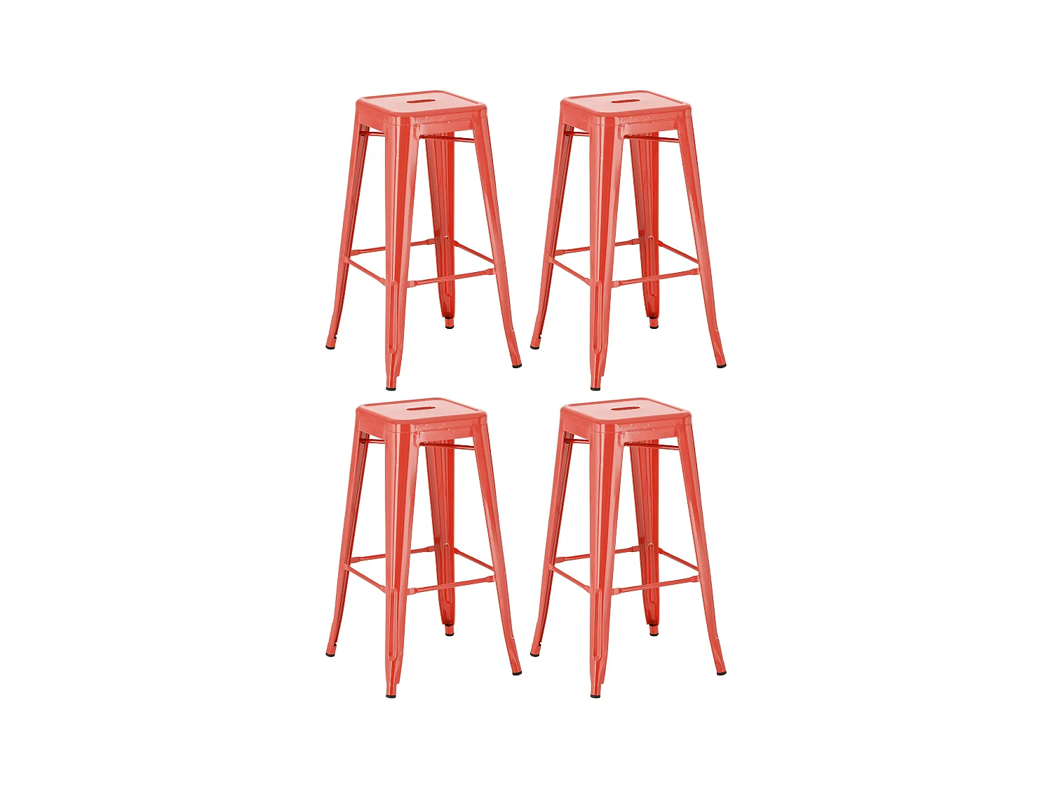 Lot de 4  Tabouret de bar - Métal - Rouge - Joshua