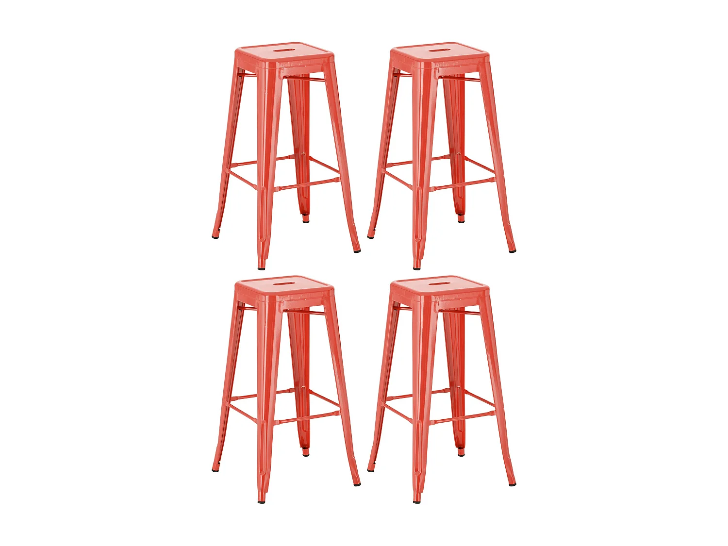 Lot de 4  Tabouret de bar - Métal - Rouge - Joshua