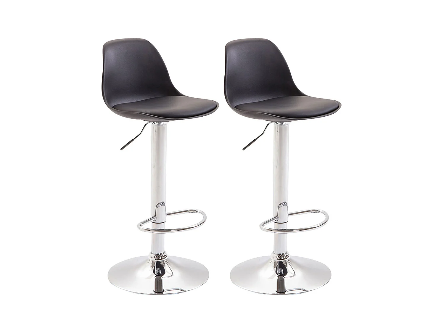 Lot de 2  Tabouret de bar - Similicuir & Chrome - Noir - Kiel