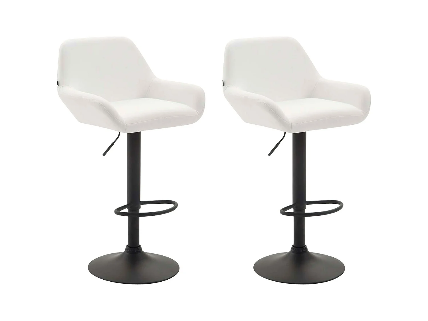 Lot de 2 Tabourets de bar - Similicuir (PVC) & Métal noir mat - Blanc - Braga