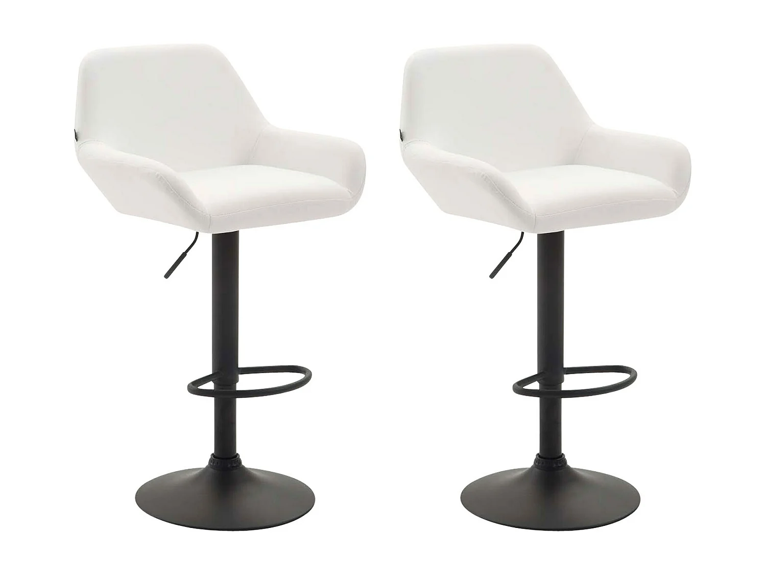 Lot de 2 Tabourets de bar - Similicuir (PVC) & Métal noir mat - Blanc - Braga