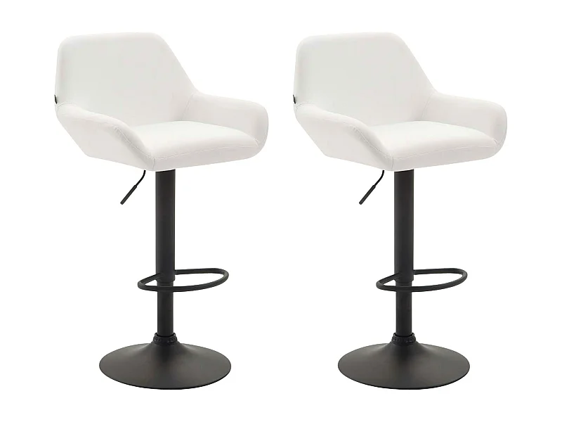 Lot de 2 Tabourets de bar - Similicuir (PVC) & Métal noir mat - Blanc - Braga