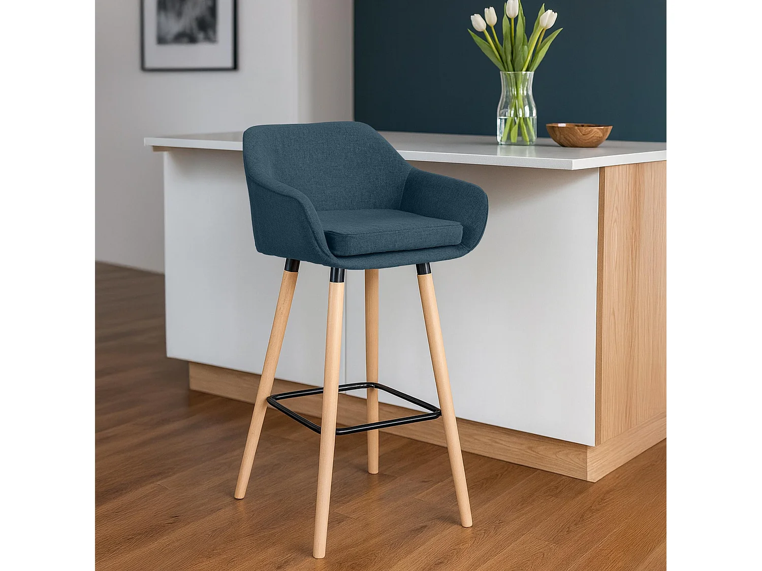 Banqueta Grant com Revestimento de Tecido azul