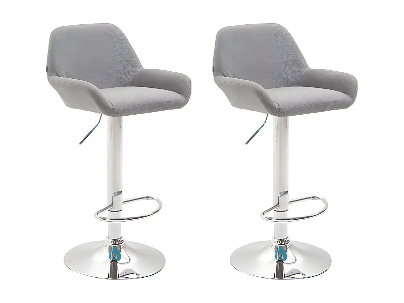 Lot de 2 Tabourets de bar - Tissu & Métal chromé - Gris - Braga