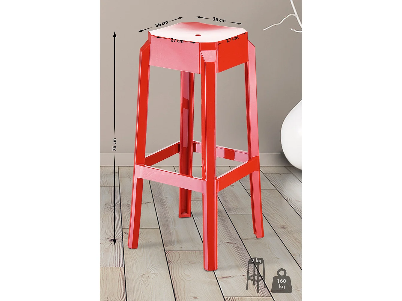 Tabouret de bar - Plastique - Rouge - FOX