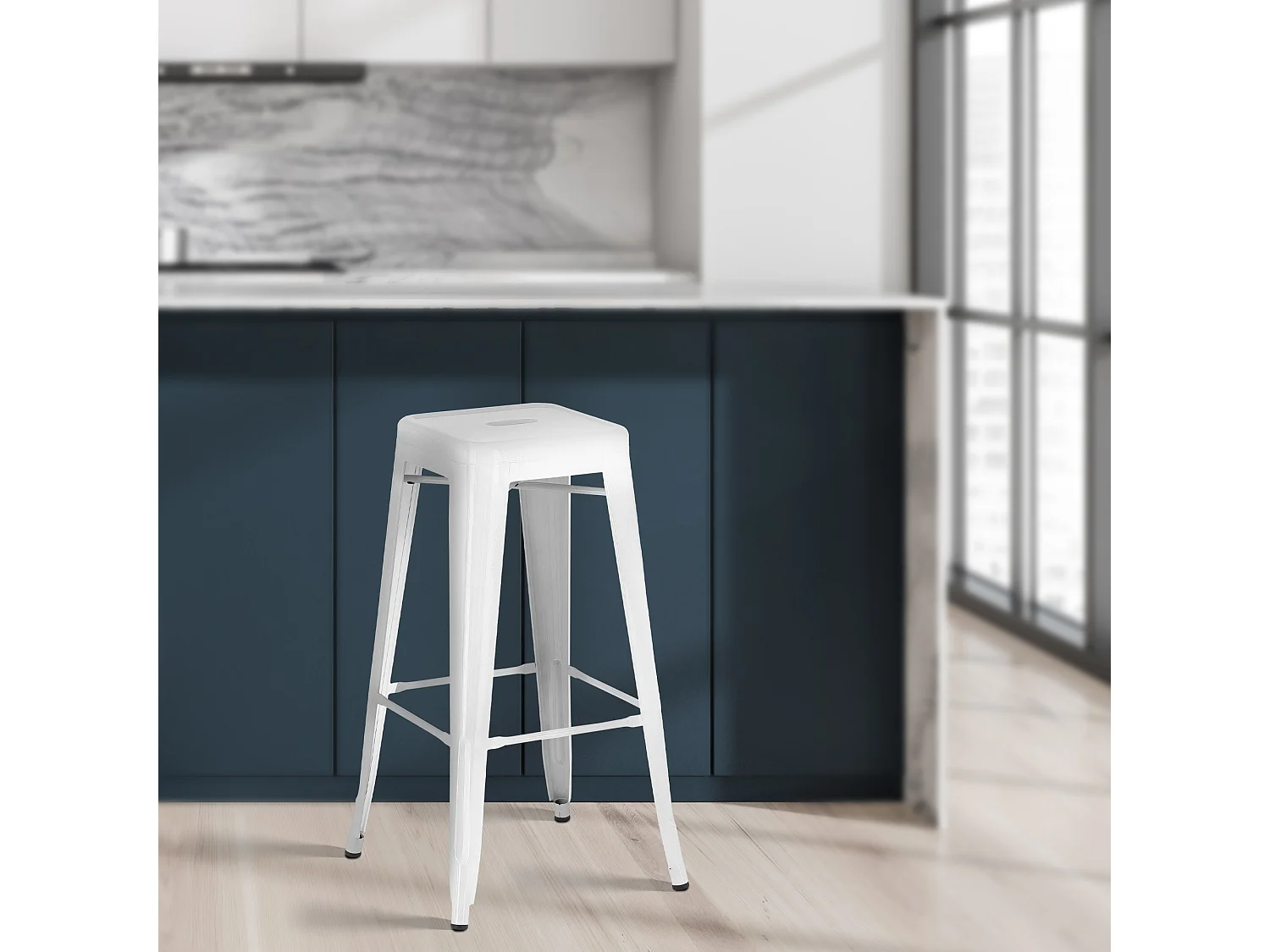 Lot de 2  Tabouret de bar - Métal - Blanc - Joshua