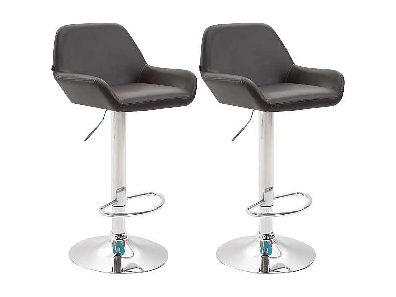 Lot de 2 Tabourets de bar - Similicuir (PVC) & Métal noir mat - Marron - Braga