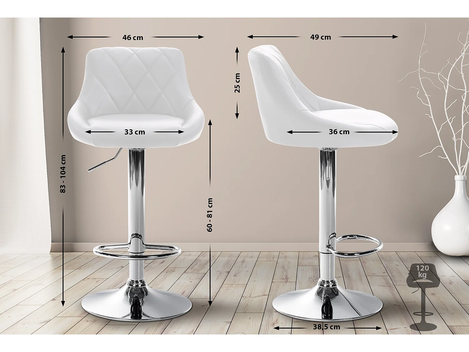 Barkruk - Kunstleer & chroom - wit - Lazio