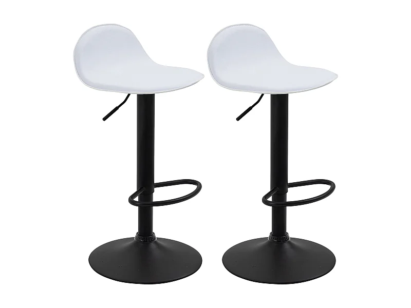 Lot de 2 Tabourets de bar - Similicuir & Métal - Blanc - Lana V2
