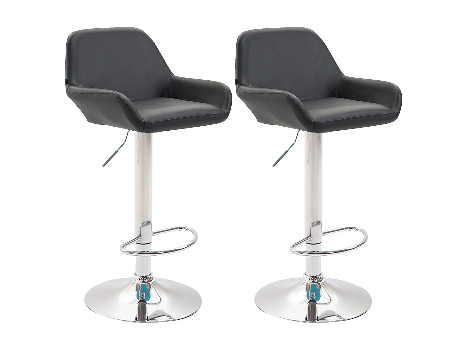 Lot de 2 Tabourets de bar - Similicuir (PVC) & Métal noir mat - Noir - Braga