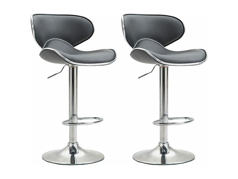Lot de 2  Tabouret de bar - Similicuir & Chrome - Gris - Las Vegas v2