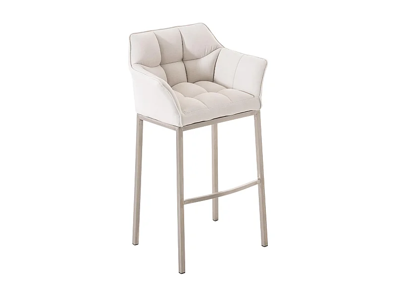 Tabouret de bar - Tissu & Acier inoxydable - Blanc - Damaso