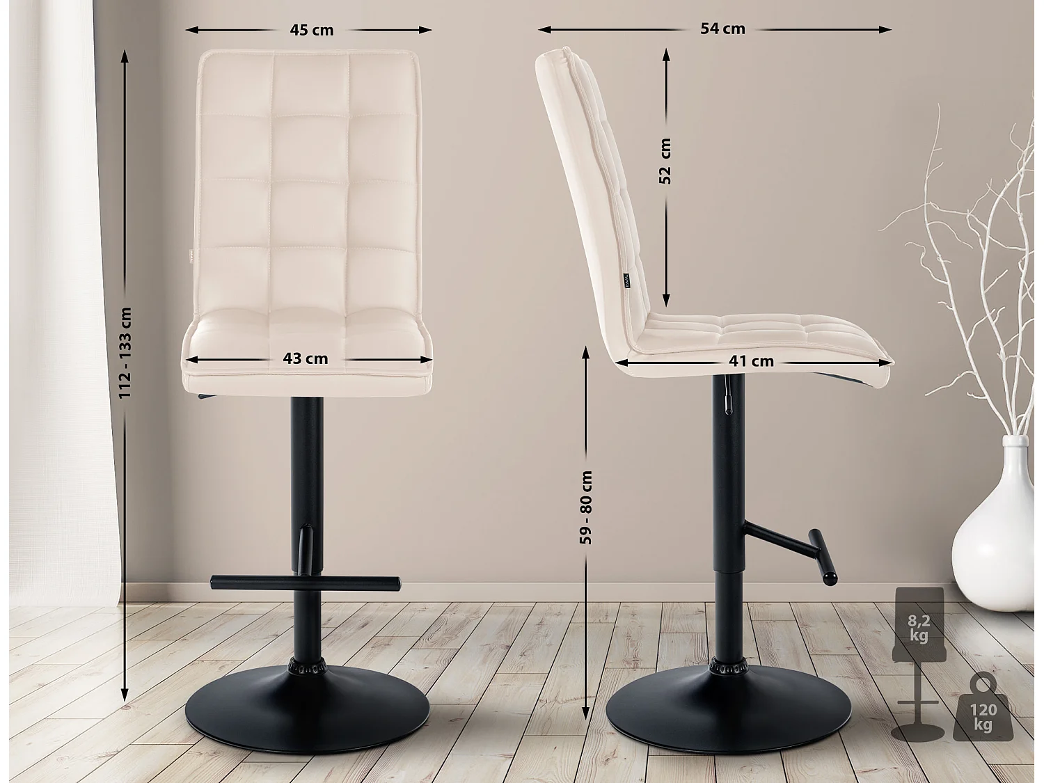 Tabourets de bar - Similicuir (PVC) & Métal - Crème - Peking V2
