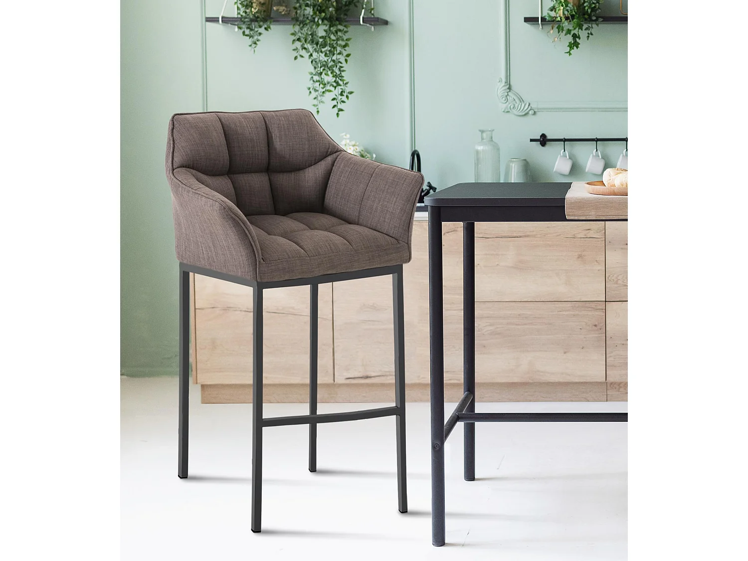 Tabouret de bar - Tissu & Noir - Gris - Damaso