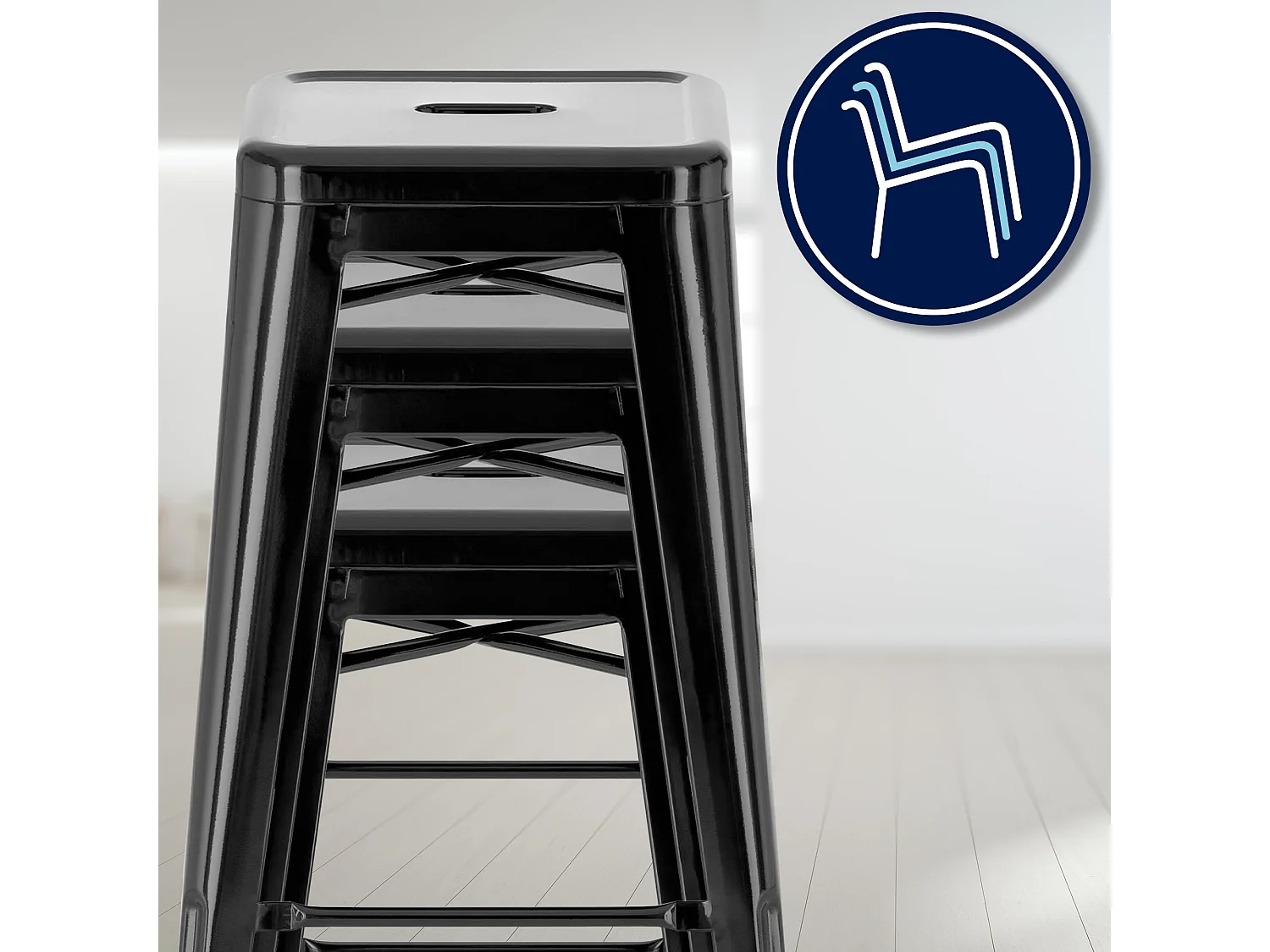 Lot de 4  Tabouret de bar - Métal - Noir - Joshua