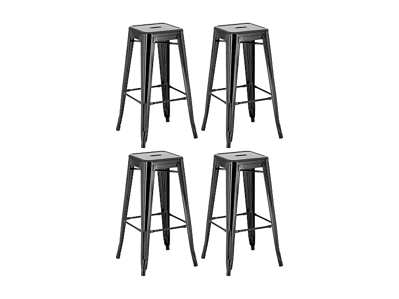 Lot de 4  Tabouret de bar - Métal - Noir - Joshua