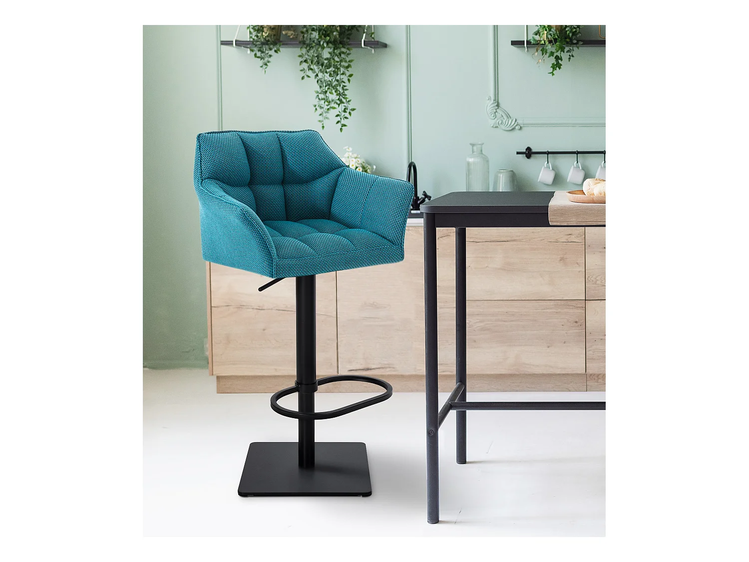 Barkruk - Stof & zwart - turkis - Damaso