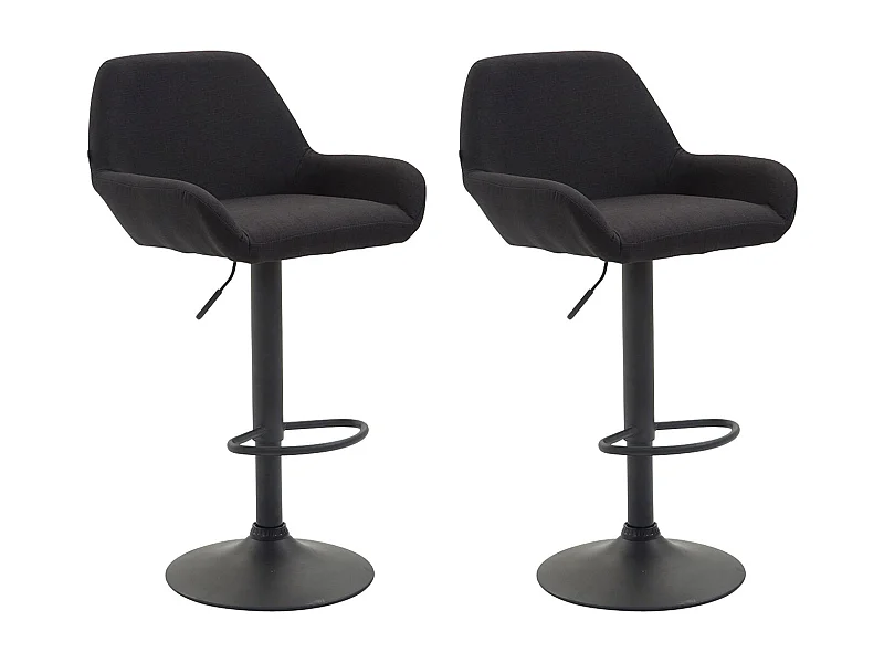 Lot de 2 Tabourets de bar - Tissu & Métal chromé - Noir - Braga