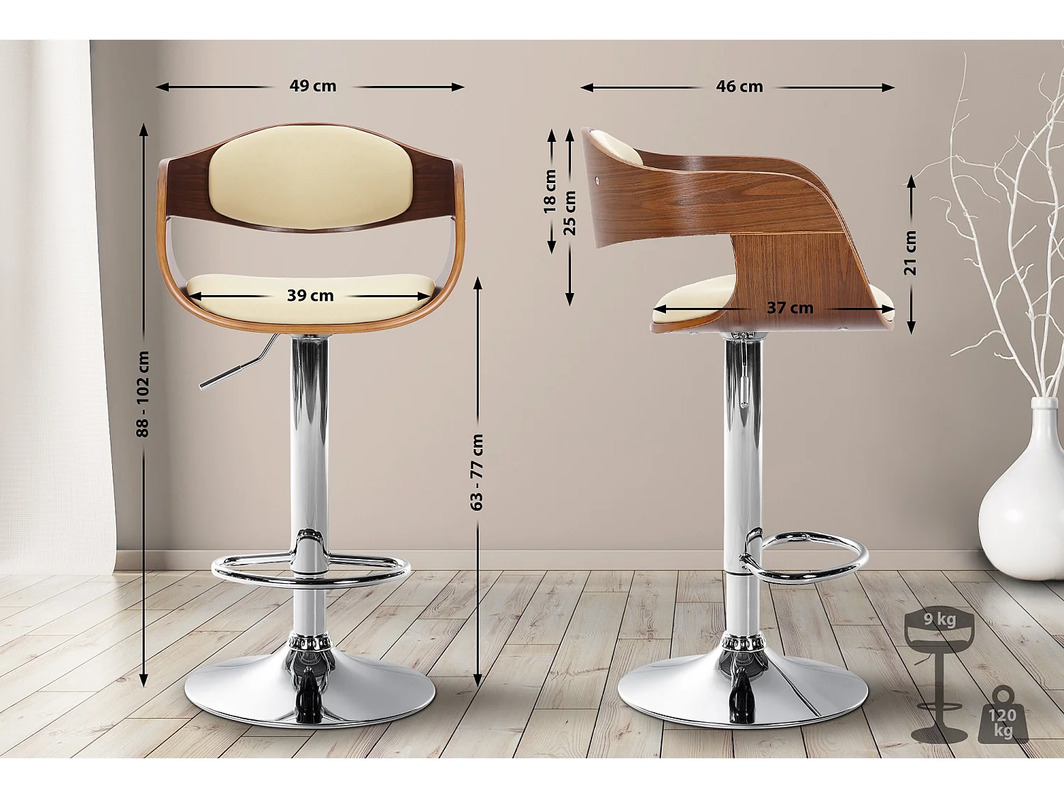 Tabouret de bar - Similicuir - Noyer / Crème - Kingston