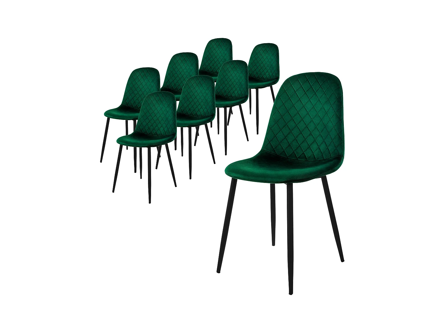 Lot de 8 chaises de salle à manger vert foncé velours avec dossier pieds en noir