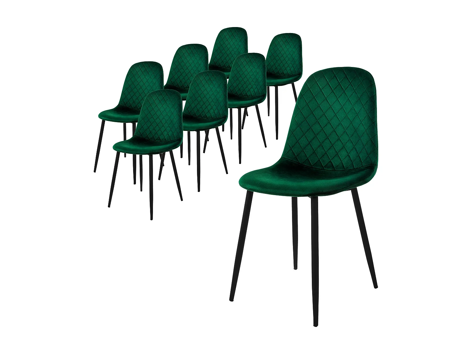 Lot de 8 chaises de salle à manger vert foncé velours avec dossier pieds en noir