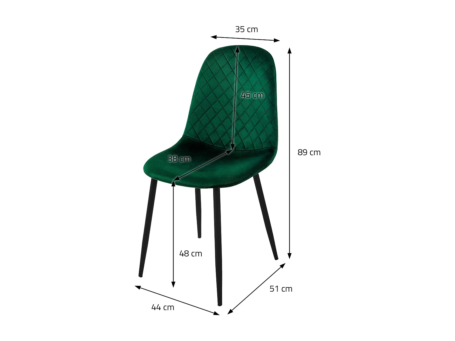 Lot de 8 chaises de salle à manger vert foncé velours avec dossier pieds en noir