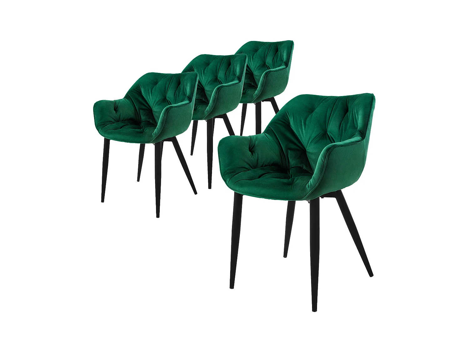 Lot de 4 chaises de salle à manger assise vert foncé en velours pieds métal noir