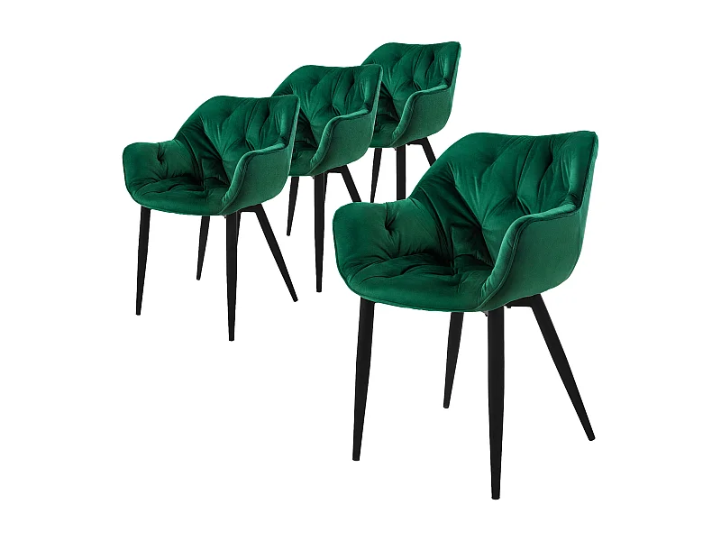 Lot de 4 chaises de salle à manger assise vert foncé en velours pieds métal noir