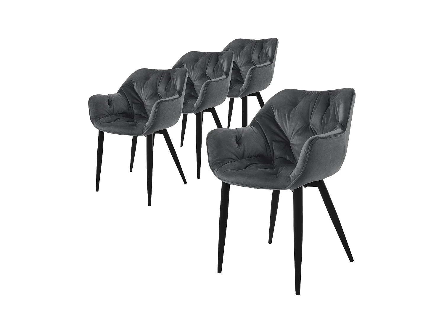 Lot de 4 chaises de salle à manger assise anthracite en velours pieds métal noir