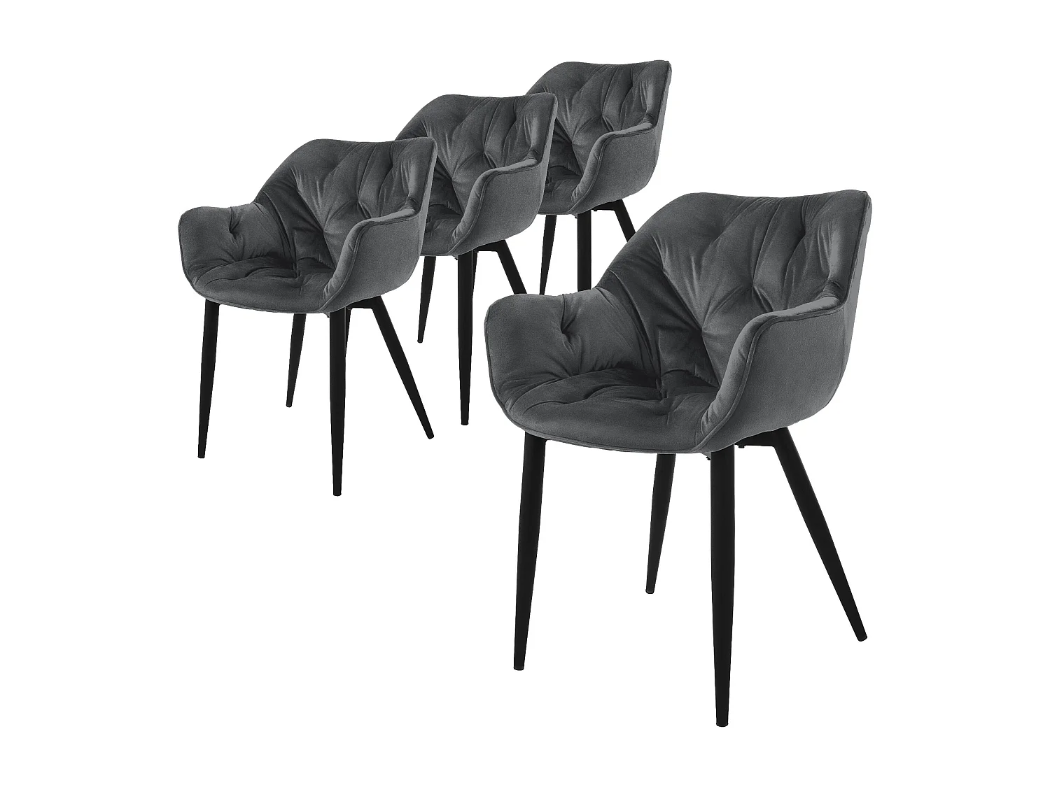Lot de 4 chaises de salle à manger assise anthracite en velours pieds métal noir