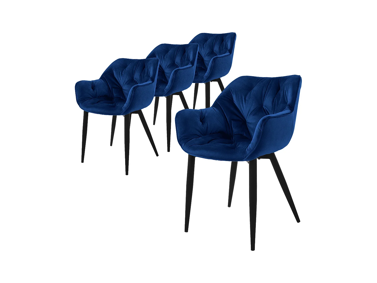 Lot de 4 chaises de salle à manger assise bleu foncé en velours pieds métal noir