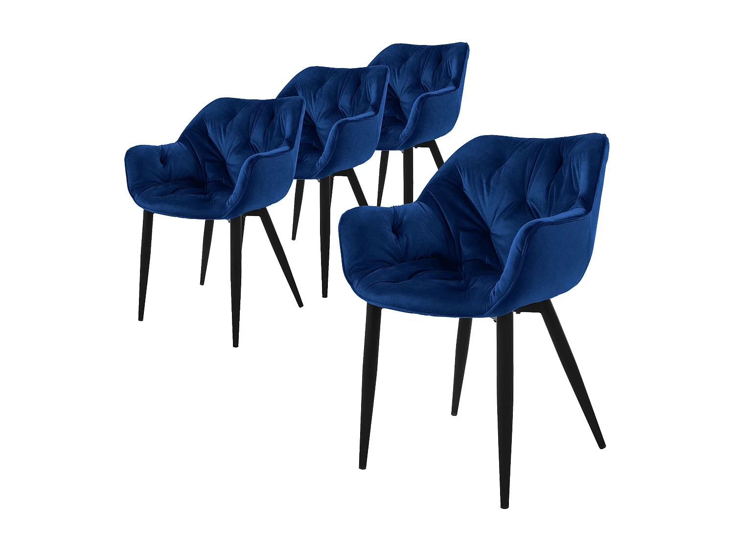 Lot de 4 chaises de salle à manger assise bleu foncé en velours pieds métal noir