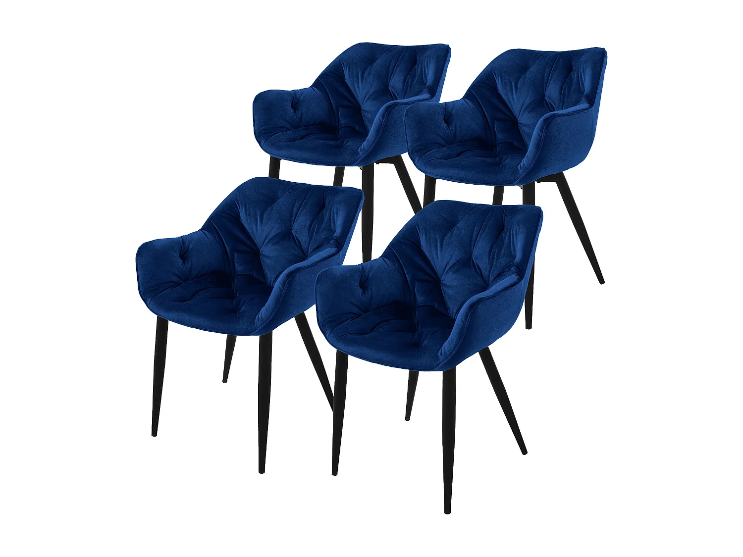 Lot de 4 chaises de salle à manger assise bleu foncé en velours pieds métal noir