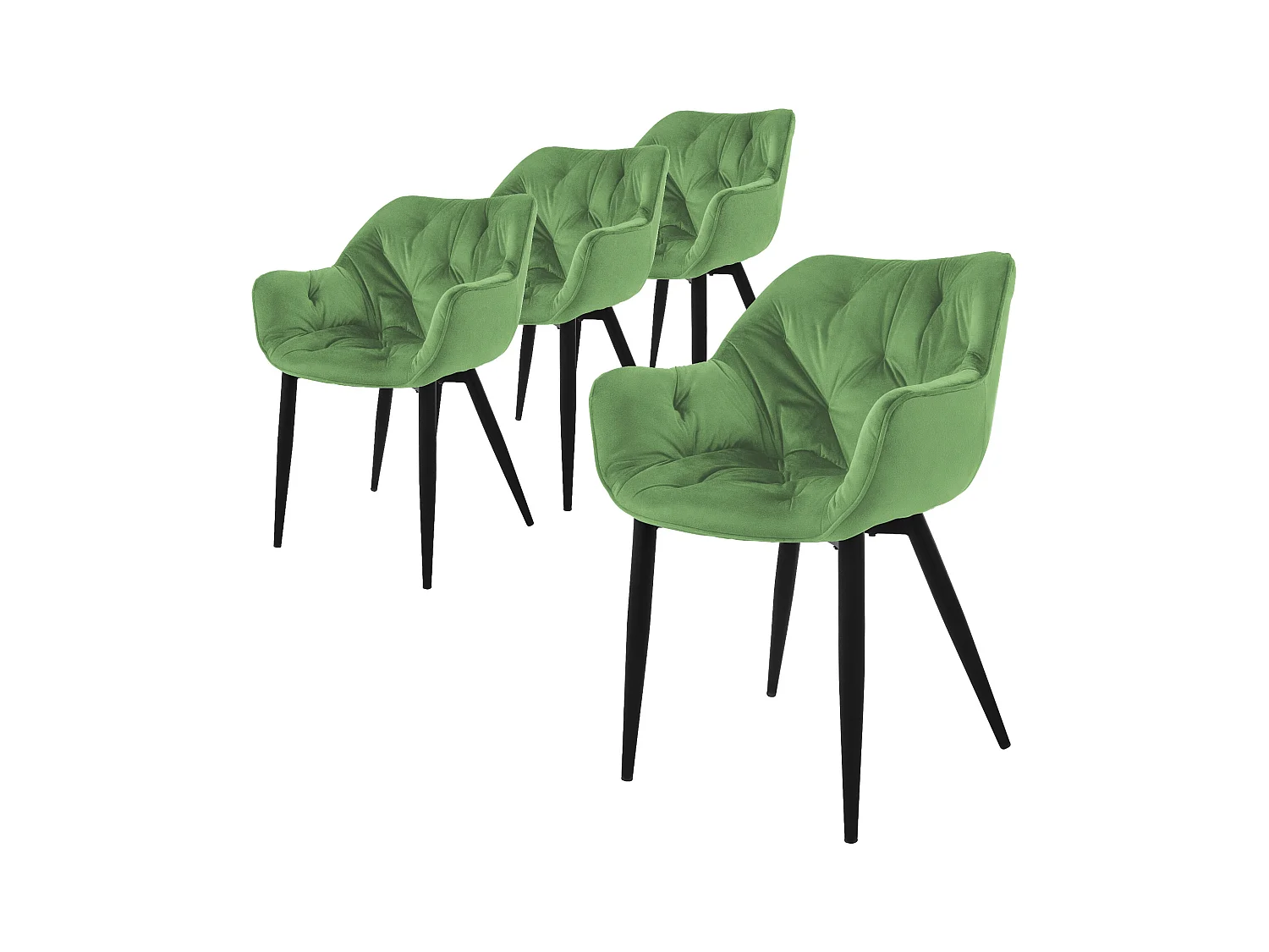 Lot de 4 chaises de salle à manger assise sauge en velours pieds métal noir
