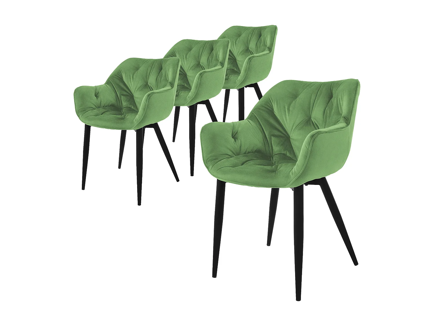 Lot de 4 chaises de salle à manger assise sauge en velours pieds métal noir