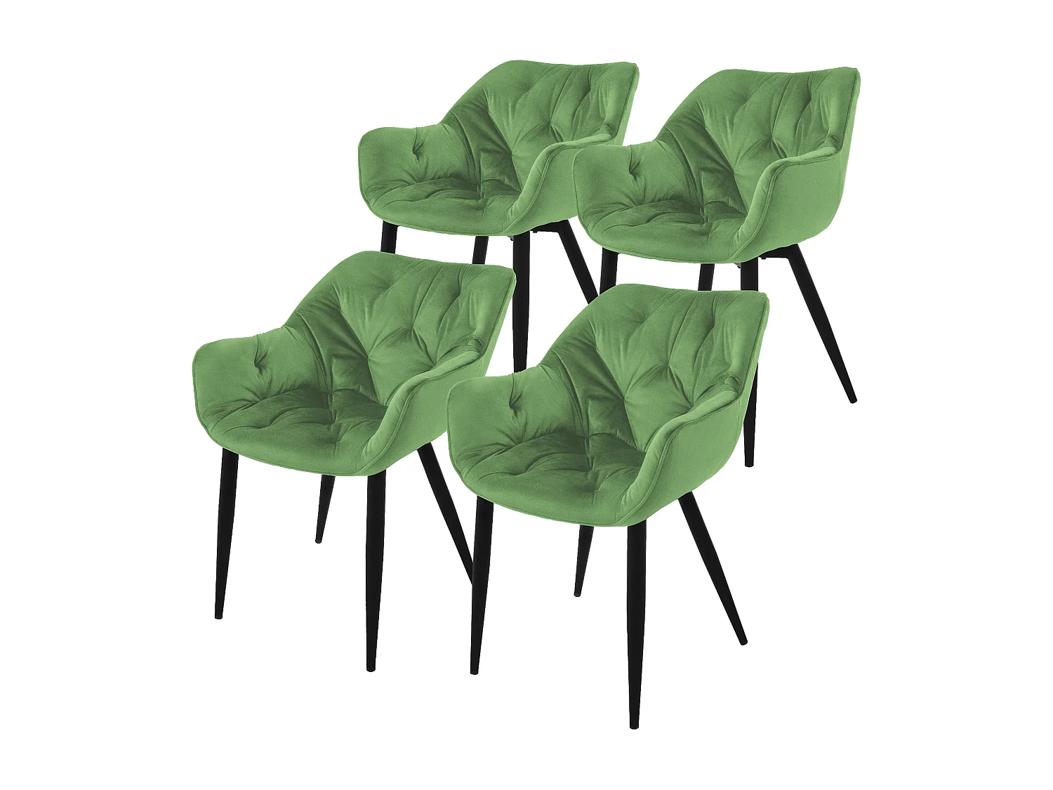 Lot de 4 chaises de salle à manger assise sauge en velours pieds métal noir