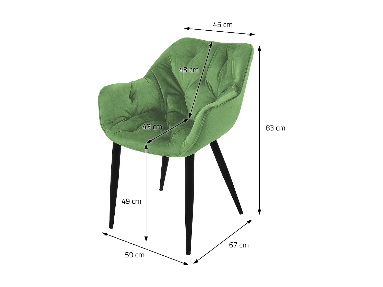 Lot de 4 chaises de salle à manger assise sauge en velours pieds métal noir