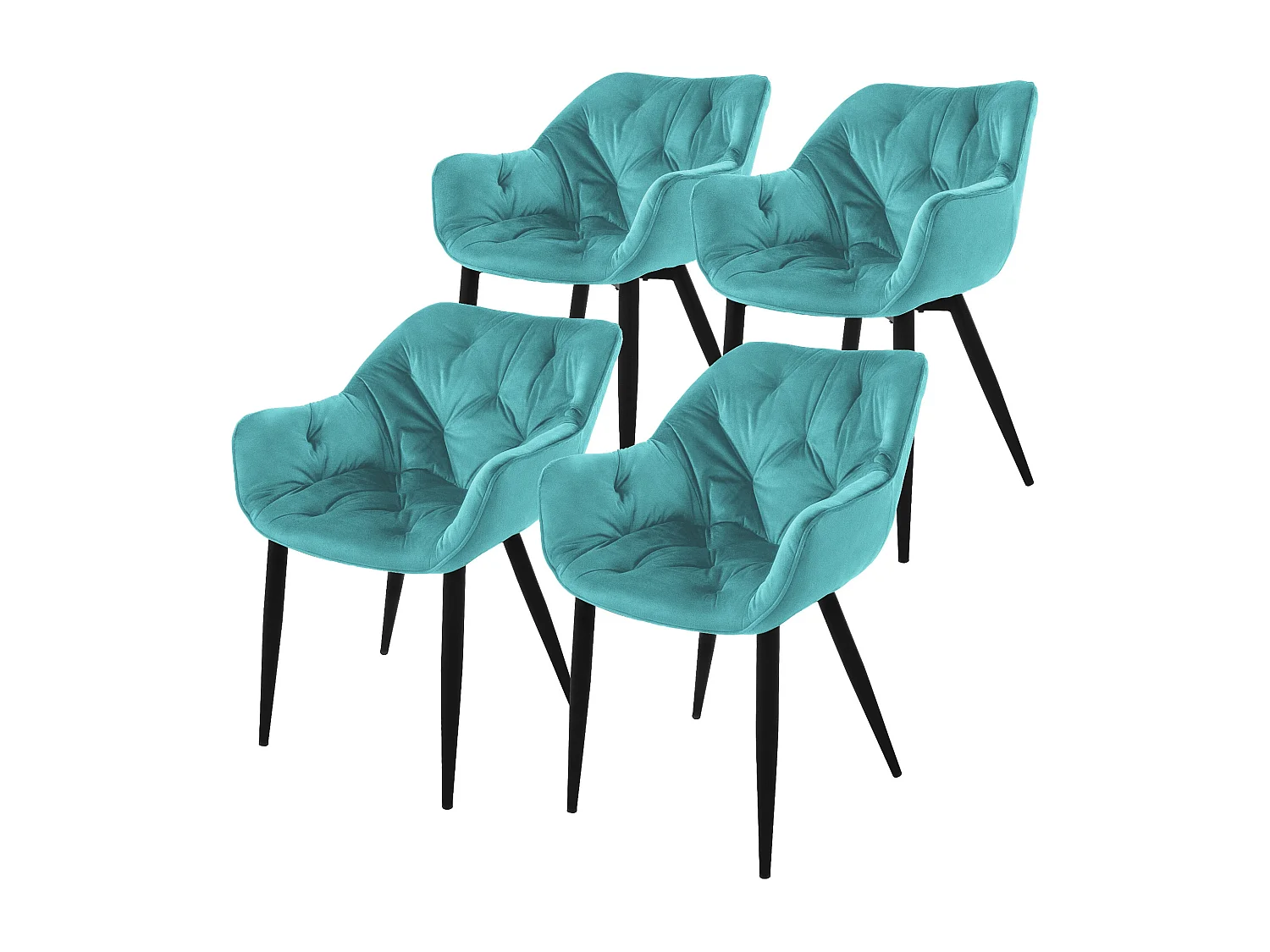 Lot de 4 chaises de salle à manger assise pétrole en velours pieds métal noir