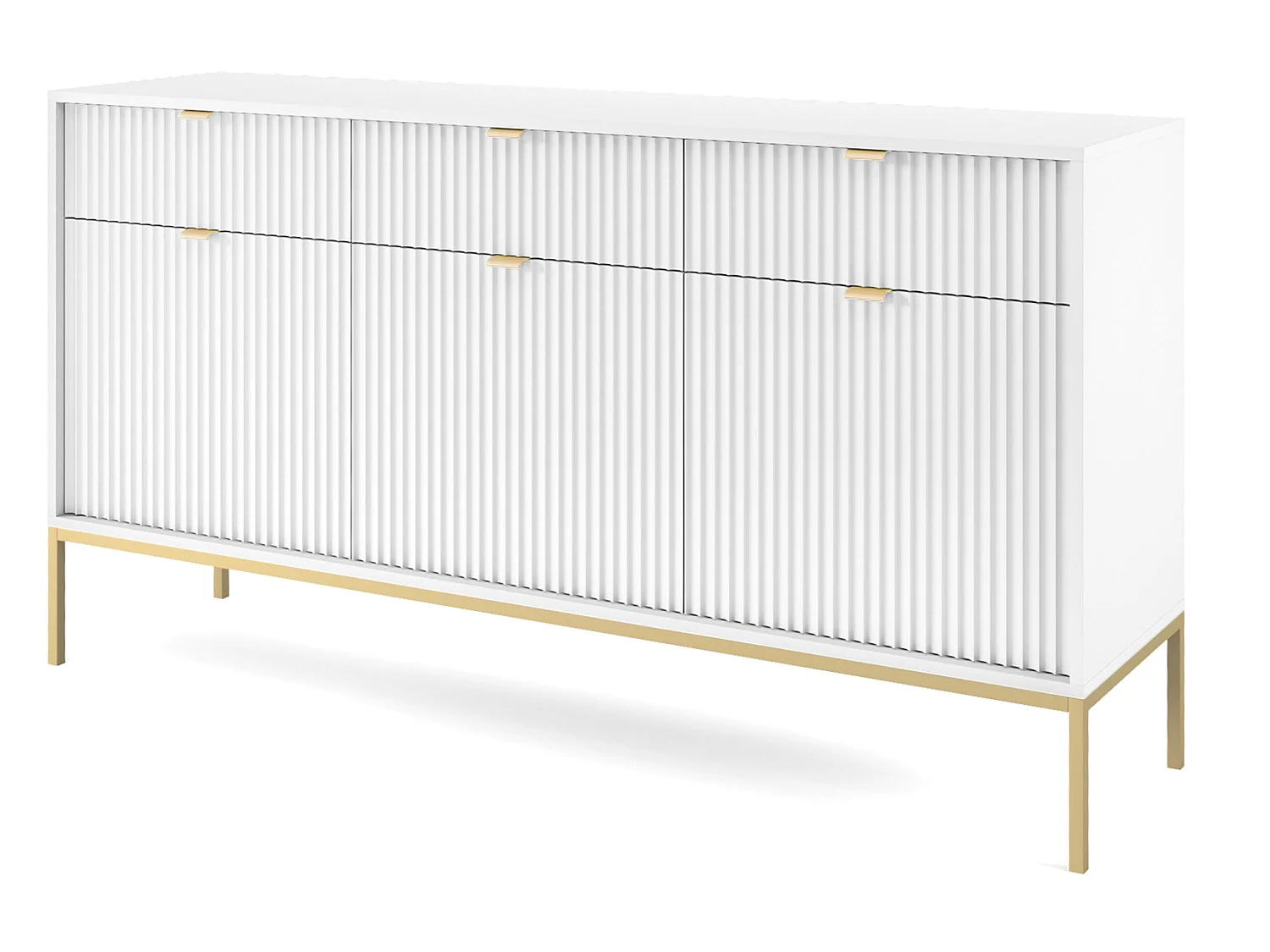 Dreitürige Kommode - 154 cm - weiß mit goldenen Beinen - VELLORE
