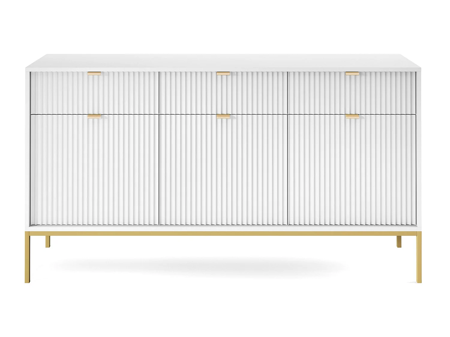 Dreitürige Kommode - 154 cm - weiß mit goldenen Beinen - VELLORE