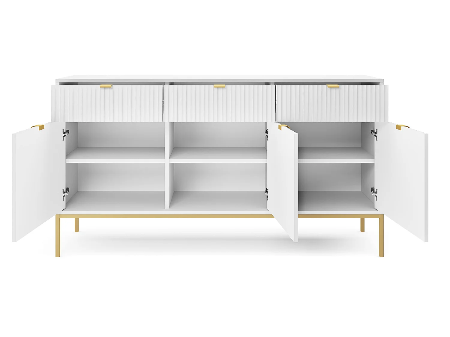 Dreitürige Kommode - 154 cm - weiß mit goldenen Beinen - VELLORE